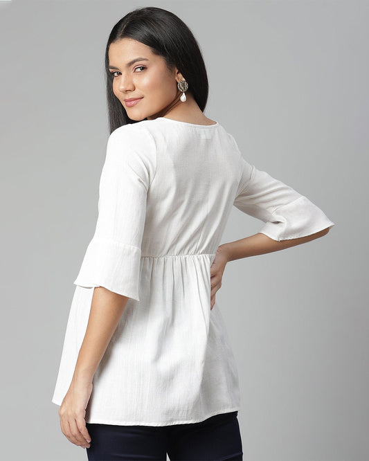 Wobbly Walk White Maternity Nursing Top-Solid Color-Linen-Bump Friendly