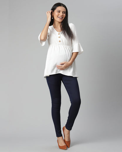 Wobbly Walk White Maternity Nursing Top-Solid Color-Linen-Bump Friendly