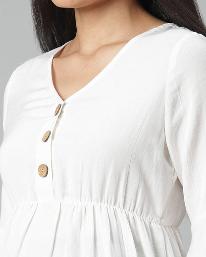 Wobbly Walk White Maternity Nursing Top-Solid Color-Linen-Bump Friendly