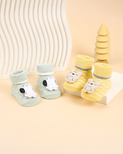 Kicks & Crawl Yellow & Light Grey Socks-Wild Stripes-Cotton & Polyester-Pack of 2-For Infants