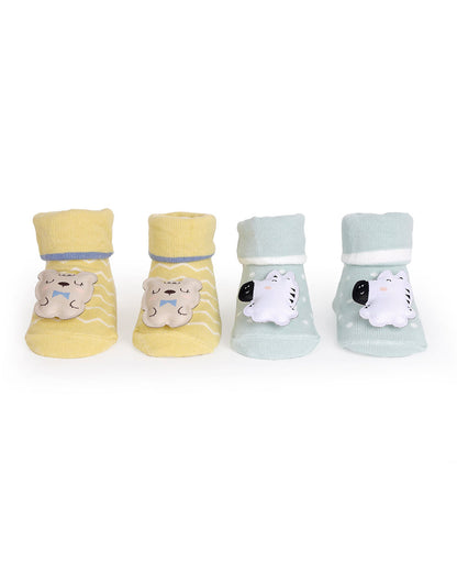 Kicks & Crawl Yellow & Light Grey Socks-Wild Stripes-Cotton & Polyester-Pack of 2-For Infants