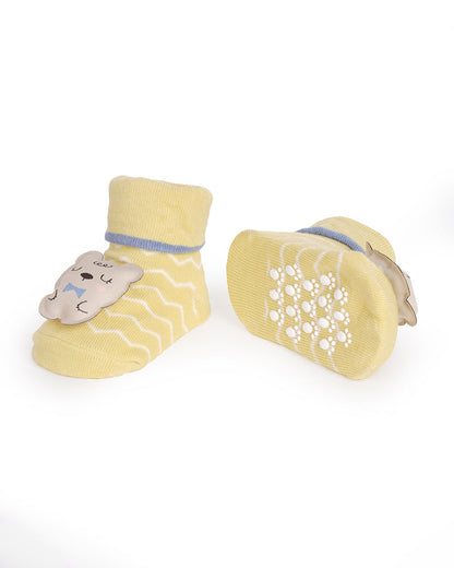Kicks & Crawl Yellow & Light Grey Socks-Wild Stripes-Cotton & Polyester-Pack of 2-For Infants