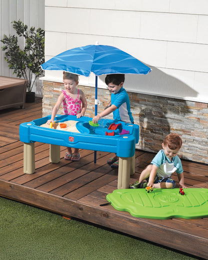Step2 Cascading Cove Sand & Water Activity Centre & Table-Dual Sided Play With Umbrella-Promotes Sensory Skills-18M+