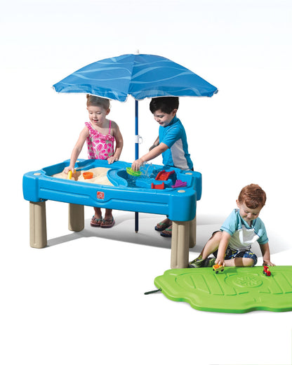 Step2 Cascading Cove Sand & Water Activity Centre & Table-Dual Sided Play With Umbrella-Promotes Sensory Skills-18M+