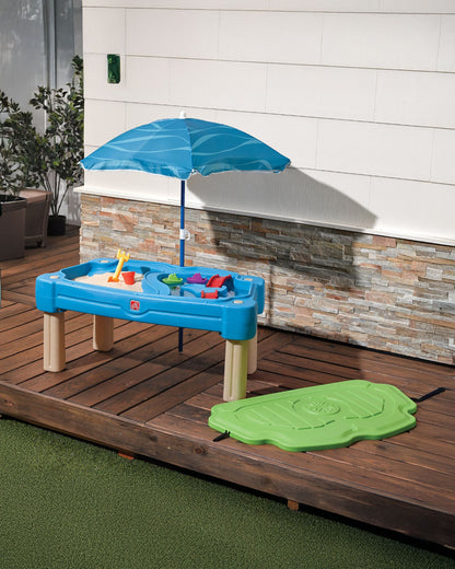 Step2 Cascading Cove Sand & Water Activity Centre & Table-Dual Sided Play With Umbrella-Promotes Sensory Skills-18M+