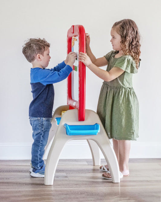Step2 All Around Easel Board-Art & Craft Kit-Double‑Sided Easel Includes 94‑Piece Foam Magnet Kit-36M+