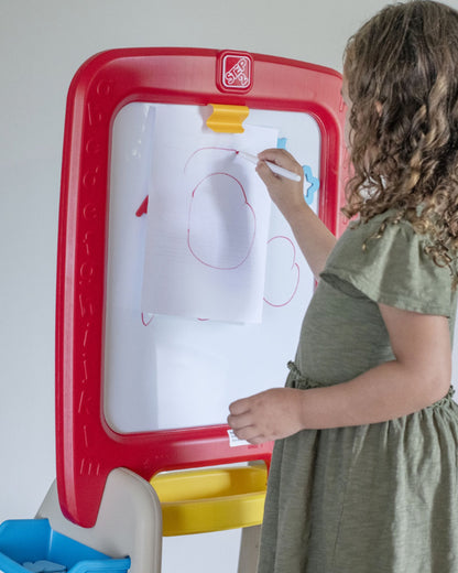 Step2 All Around Easel Board-Art & Craft Kit-Double‑Sided Easel Includes 94‑Piece Foam Magnet Kit-36M+