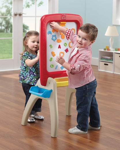 Step2 All Around Easel Board-Art & Craft Kit-Double‑Sided Easel Includes 94‑Piece Foam Magnet Kit-36M+