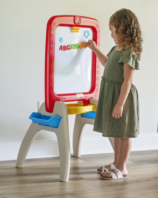 Step2 All Around Easel Board-Art & Craft Kit-Double‑Sided Easel Includes 94‑Piece Foam Magnet Kit-36M+