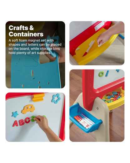 Step2 All Around Easel Board-Art & Craft Kit-Double‑Sided Easel Includes 94‑Piece Foam Magnet Kit-36M+
