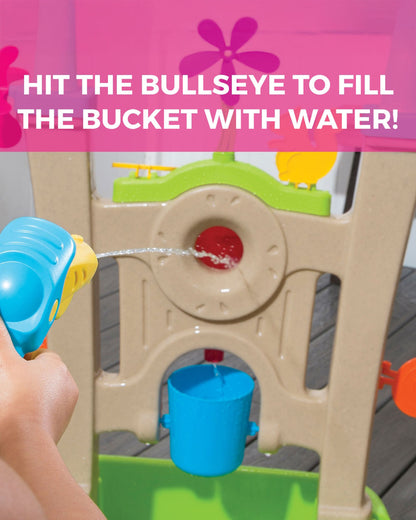 Step2 Waterpark Arcade-Outdoor Toy-Hose Connected Water Blaster With Multi Target Splash Wall & Spill Bucket-36M+
