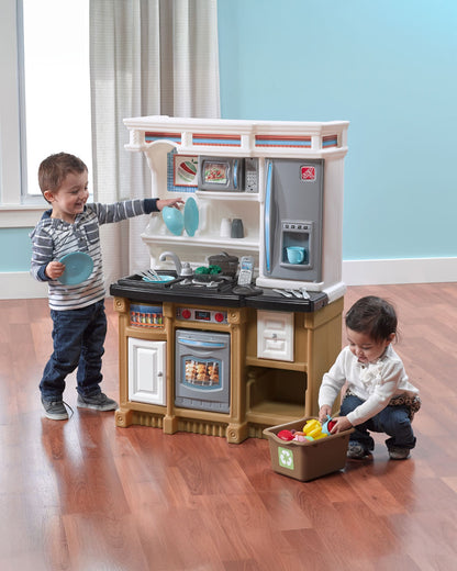 Step2 Lifestyle Custom Kitchen-Pretend & Play Toy-Electronic Stove & Microwave Sounds With Refrigerator & Sink-Includes 20‑Piece Accessory Set-24M+