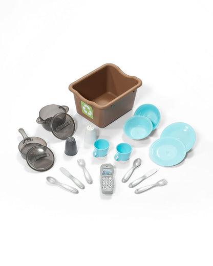 Step2 Lifestyle Custom Kitchen-Pretend & Play Toy-Electronic Stove & Microwave Sounds With Refrigerator & Sink-Includes 20‑Piece Accessory Set-24M+