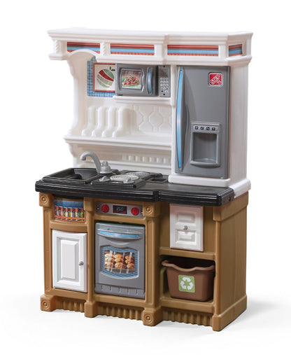 Step2 Lifestyle Custom Kitchen-Pretend & Play Toy-Electronic Stove & Microwave Sounds With Refrigerator & Sink-Includes 20‑Piece Accessory Set-24M+