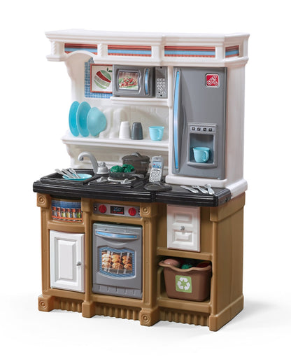 Step2 Lifestyle Custom Kitchen-Pretend & Play Toy-Electronic Stove & Microwave Sounds With Refrigerator & Sink-Includes 20‑Piece Accessory Set-24M+