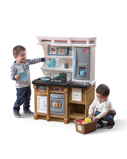 Step2 Lifestyle Custom Kitchen-Pretend & Play Toy-Electronic Stove & Microwave Sounds With Refrigerator & Sink-Includes 20‑Piece Accessory Set-24M+