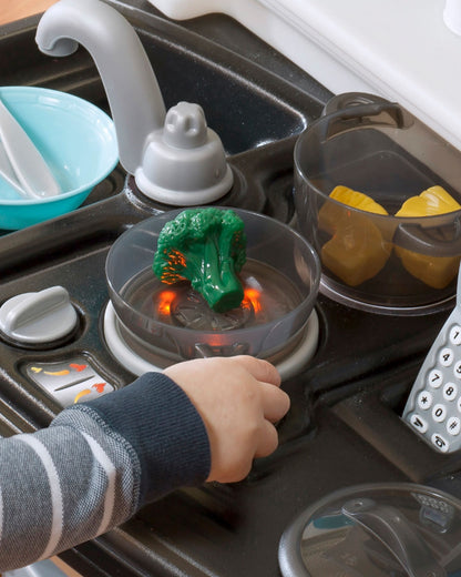 Step2 Lifestyle Custom Kitchen-Pretend & Play Toy-Electronic Stove & Microwave Sounds With Refrigerator & Sink-Includes 20‑Piece Accessory Set-24M+