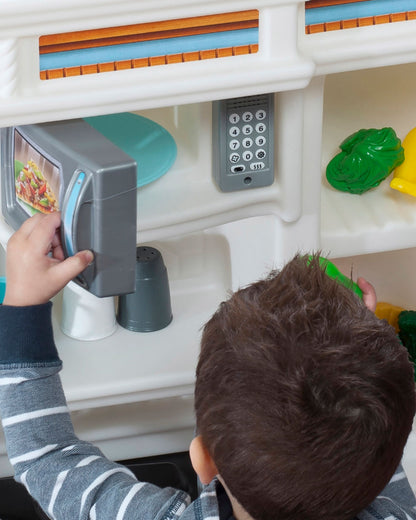 Step2 Lifestyle Custom Kitchen-Pretend & Play Toy-Electronic Stove & Microwave Sounds With Refrigerator & Sink-Includes 20‑Piece Accessory Set-24M+