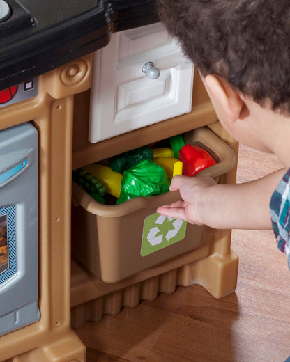 Step2 Lifestyle Custom Kitchen-Pretend & Play Toy-Electronic Stove & Microwave Sounds With Refrigerator & Sink-Includes 20‑Piece Accessory Set-24M+