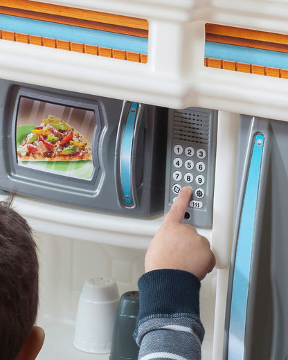 Step2 Lifestyle Custom Kitchen-Pretend & Play Toy-Electronic Stove & Microwave Sounds With Refrigerator & Sink-Includes 20‑Piece Accessory Set-24M+