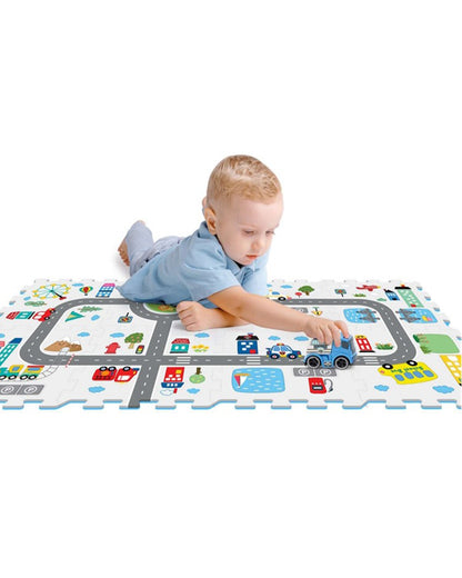 Sunta Road Track Puzzle Playmat-8 EVA Foam Tiles with Interlocking Road Print-10M+