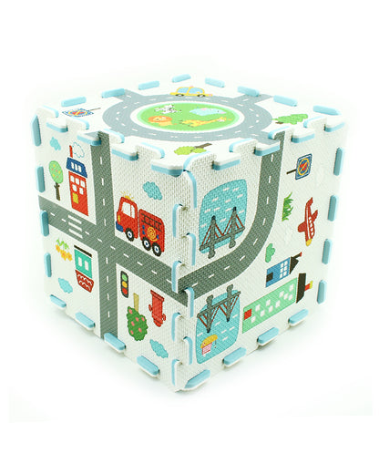 Sunta Road Track Puzzle Playmat-8 EVA Foam Tiles with Interlocking Road Print-10M+