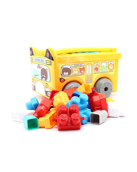Sunta School Bus Building Blocks-30 Colorful Pieces In Portable Trolley Container-Promotes Creativity & Motor Skills-18M+
