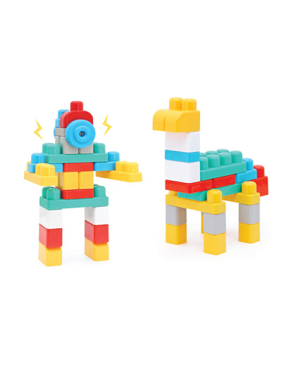 Sunta School Bus Building Blocks-30 Colorful Pieces In Portable Trolley Container-Promotes Creativity & Motor Skills-18M+