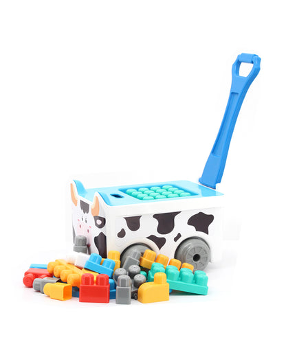 Sunta Cow Building Blocks-30 Colorful Pieces In Portable Trolley Container-Promotes Creativity & Motor Skills-18M+