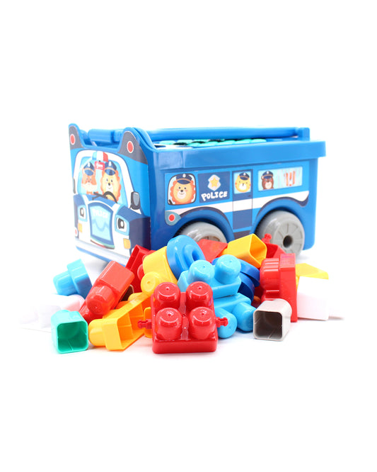 Sunta Police Car Building Blocks-30 Colorful Pieces In Portable Trolley Container-Promotes Creativity & Motor Skills-18M+