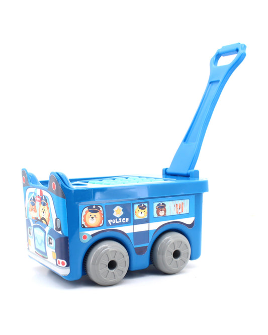 Sunta Police Car Building Blocks-30 Colorful Pieces In Portable Trolley Container-Promotes Creativity & Motor Skills-18M+