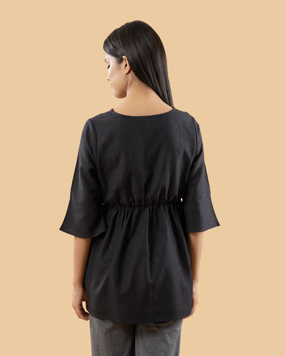 Wobbly Walk Black Maternity Nursing Top-Solid Color-Linen-Bump Friendly