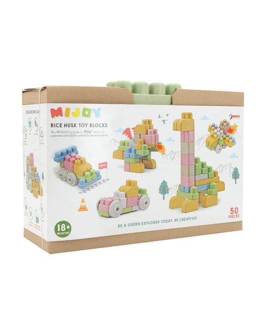 Sunta Mijoy Rice Husk Building Blocks-Mix Series-50 Eco-Friendly Bio Plastic Pieces With Round Edges-Boosts Creativity & Motor Skills-18M+