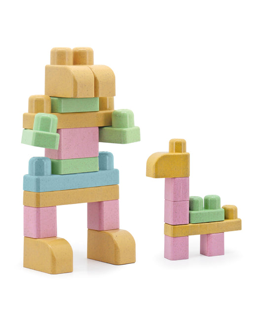 Sunta Mijoy Rice Husk Building Blocks-Mix Series-50 Eco-Friendly Bio Plastic Pieces With Round Edges-Boosts Creativity & Motor Skills-18M+