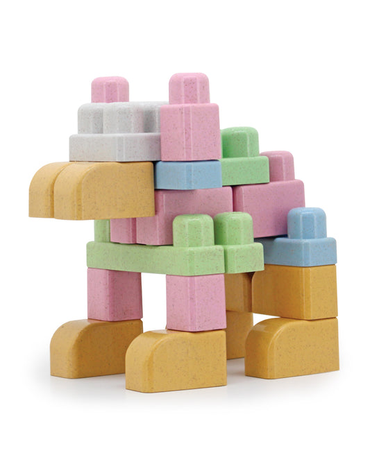 Sunta Mijoy Rice Husk Building Blocks-Mix Series-50 Eco-Friendly Bio Plastic Pieces With Round Edges-Boosts Creativity & Motor Skills-18M+