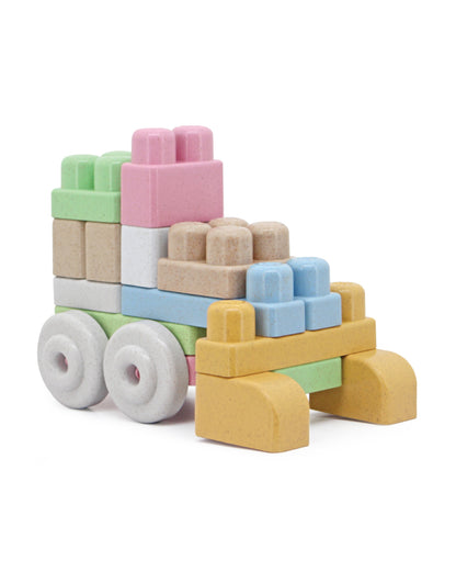 Sunta Mijoy Rice Husk Building Blocks-Mix Series-50 Eco-Friendly Bio Plastic Pieces With Round Edges-Boosts Creativity & Motor Skills-18M+