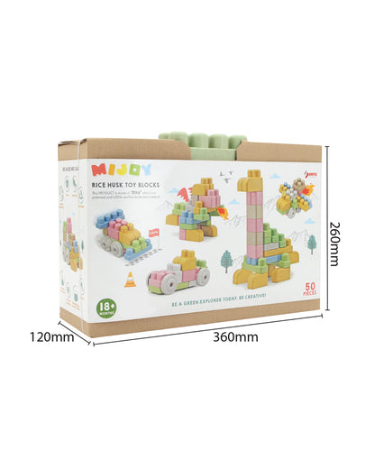 Sunta Mijoy Rice Husk Building Blocks-Mix Series-50 Eco-Friendly Bio Plastic Pieces With Round Edges-Boosts Creativity & Motor Skills-18M+