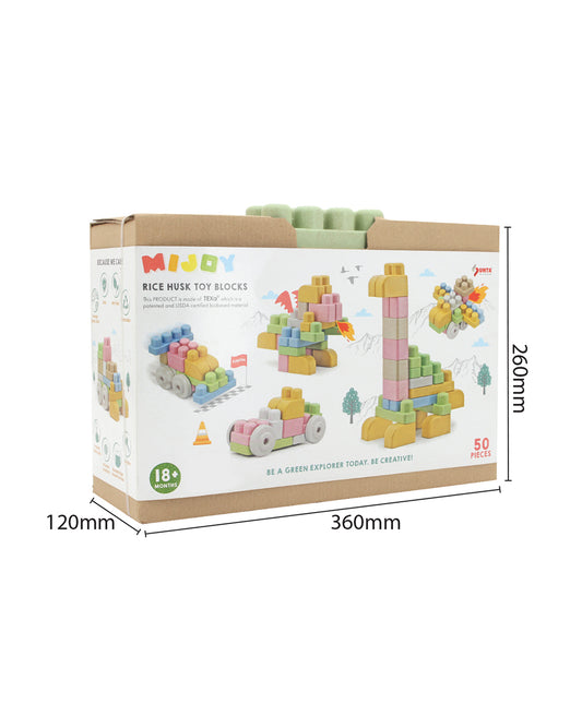 Sunta Mijoy Rice Husk Building Blocks-Mix Series-50 Eco-Friendly Bio Plastic Pieces With Round Edges-Boosts Creativity & Motor Skills-18M+