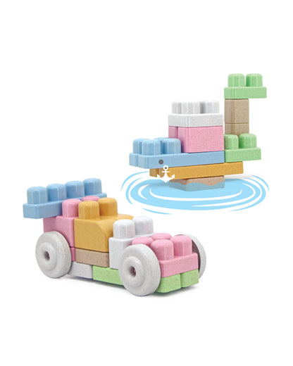 Sunta Mijoy Rice Husk Building Blocks-Vehicles-30 Eco-Friendly Bio Plastic Pieces With Round Edges-Boosts Creativity & Motor Skills-18M+