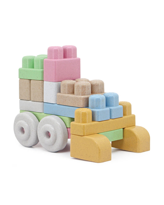 Sunta Mijoy Rice Husk Building Blocks-Vehicles-30 Eco-Friendly Bio Plastic Pieces With Round Edges-Boosts Creativity & Motor Skills-18M+