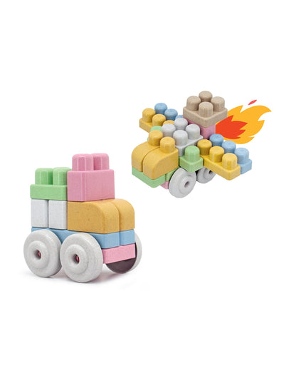 Sunta Mijoy Rice Husk Building Blocks-Vehicles-30 Eco-Friendly Bio Plastic Pieces With Round Edges-Boosts Creativity & Motor Skills-18M+