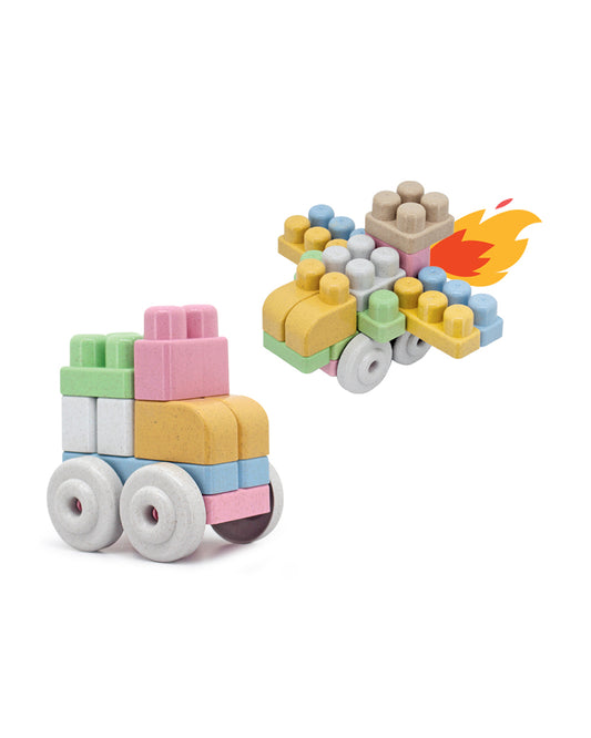 Sunta Mijoy Rice Husk Building Blocks-Vehicles-30 Eco-Friendly Bio Plastic Pieces With Round Edges-Boosts Creativity & Motor Skills-18M+