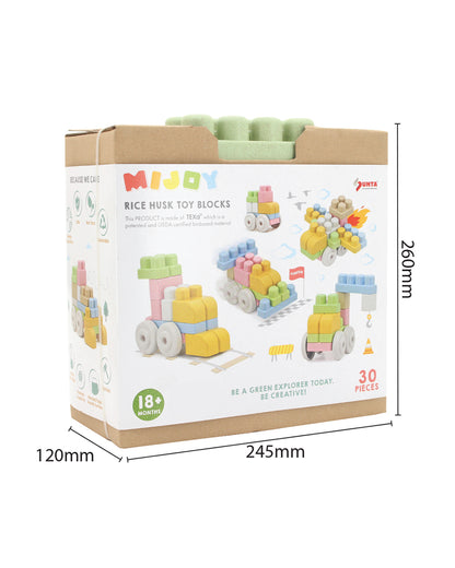 Sunta Mijoy Rice Husk Building Blocks-Vehicles-30 Eco-Friendly Bio Plastic Pieces With Round Edges-Boosts Creativity & Motor Skills-18M+