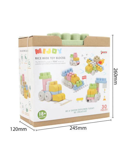 Sunta Mijoy Rice Husk Building Blocks-Vehicles-30 Eco-Friendly Bio Plastic Pieces With Round Edges-Boosts Creativity & Motor Skills-18M+