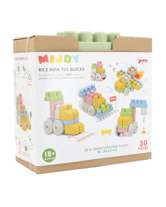 Sunta Mijoy Rice Husk Building Blocks-Vehicles-30 Eco-Friendly Bio Plastic Pieces With Round Edges-Boosts Creativity & Motor Skills-18M+