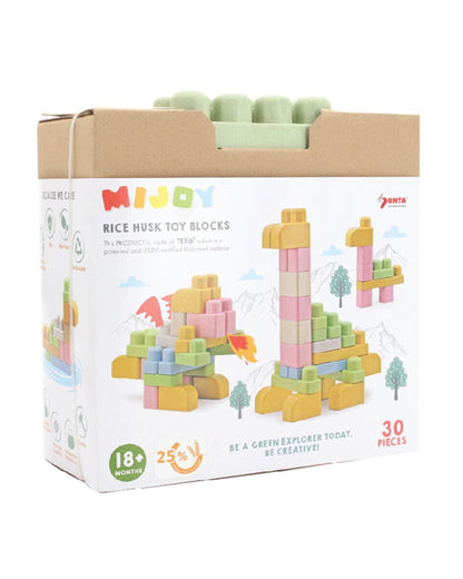 Sunta Mijoy Rice Husk Building Blocks-Dinosaur-30 Eco-Friendly Bio Plastic Pieces With Round Edges-Boosts Creativity & Motor Skills-18M+