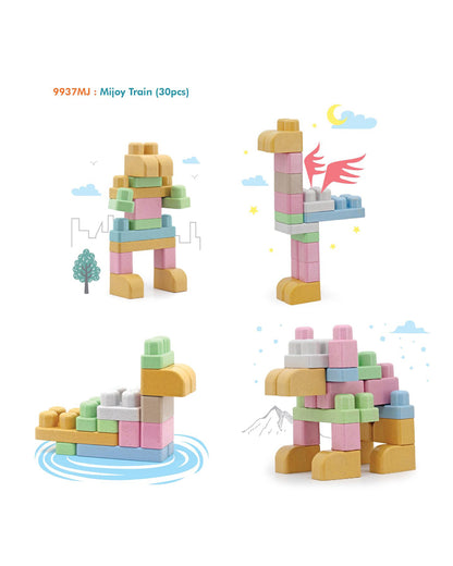 Sunta Mijoy Rice Husk Building Blocks-Dinosaur-30 Eco-Friendly Bio Plastic Pieces With Round Edges-Boosts Creativity & Motor Skills-18M+