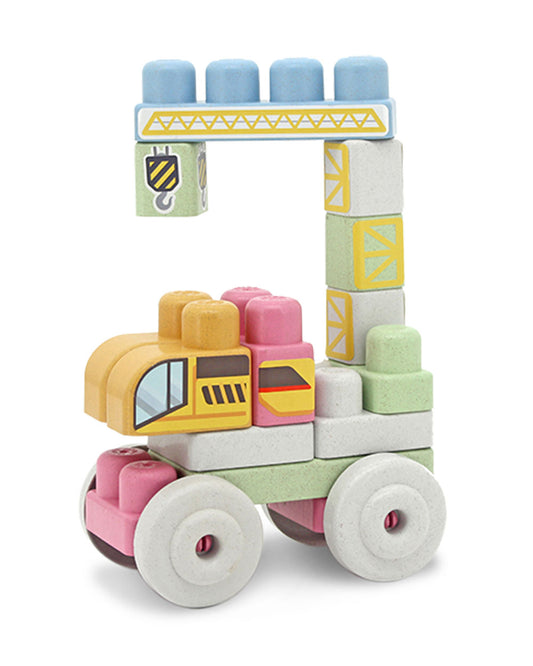 Sunta Mijoy Rice Husk Building Blocks-Crane Truck-19 Eco-Friendly Bio Plastic Pieces With Themed Stickers-Boosts Creativity & Motor Skills-18M+