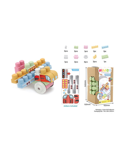 Sunta Mijoy Rice Husk Building Blocks-Aeroplane-19 Eco-Friendly Bio Plastic Pieces With Themed Stickers-Boosts Creativity & Motor Skills-18M+