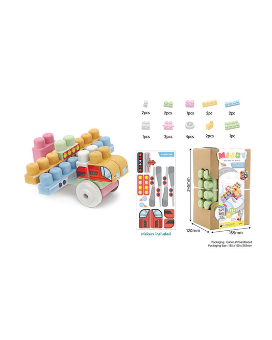 Sunta Mijoy Rice Husk Building Blocks-Aeroplane-19 Eco-Friendly Bio Plastic Pieces With Themed Stickers-Boosts Creativity & Motor Skills-18M+
